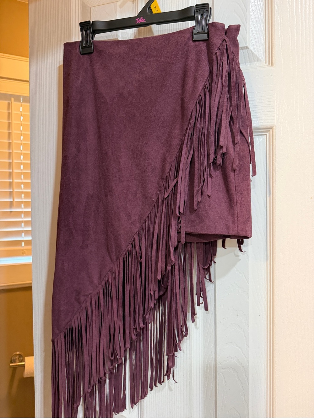 Fringed Asymmetric Suede Skirt - Plum from express